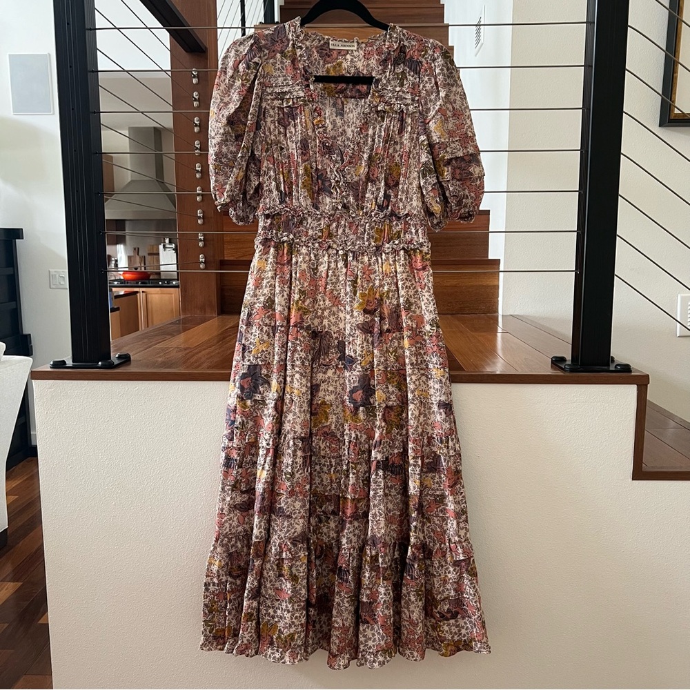 Ulla Johnson Pink Tiered Ruffled Long Sleeve Dress